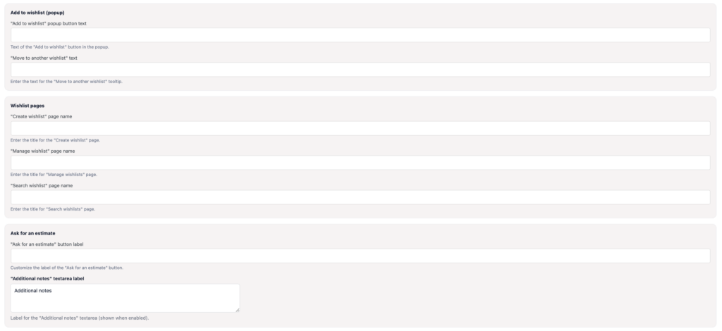 Additional sharing and action label settings.